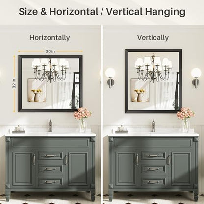 Briivue Black Metal Framed Bathroom Wall Mirror, 36x32 Inch