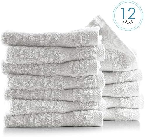 Hearth & Harbor Washcloths 12 Pack - 100% Cotton Washcloth for Body and face, High Absorbent and Soft 13"x13" Body Wash Cloth, Quick Dry - White Washcloths