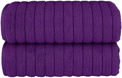 Elegant Comfort 100% Turkish Cotton Corduroy Ribbed Luxury Soft 2 Pack Bath Towels 27 x 54 Inch - Ultra Plush, Absorbent, Quick Dry, Hotel Spa Quality Towels for Bathroom Essentials, Purple