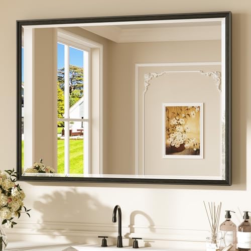 Keonjinn Black Framed Bathroom Mirrors for Over Sink 40" x 30", Aluminum
