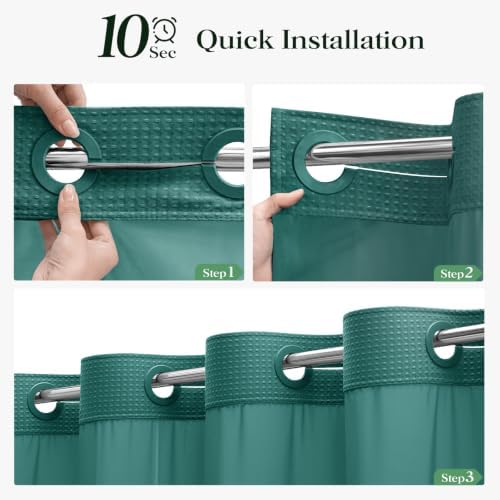 Dynamene Seaweed Green Hook Free Waffle Shower Curtain & Snap Liner,72x75
