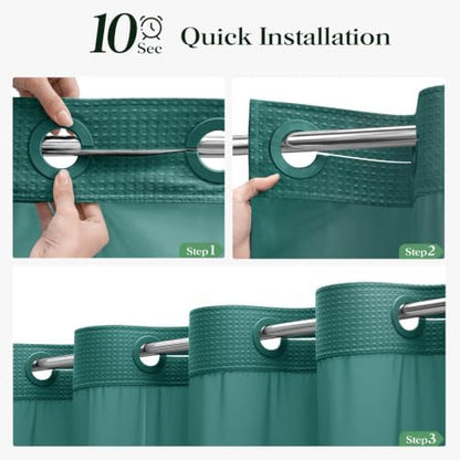 Dynamene Seaweed Green Hook Free Waffle Shower Curtain & Snap Liner,72x87