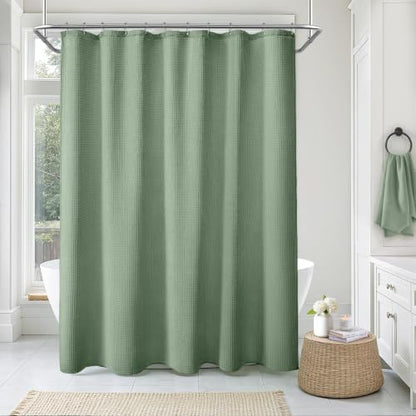 Waffle Weave Shower Curtain Heavyweight Cotton Fabric Sage Green 72Wx72L