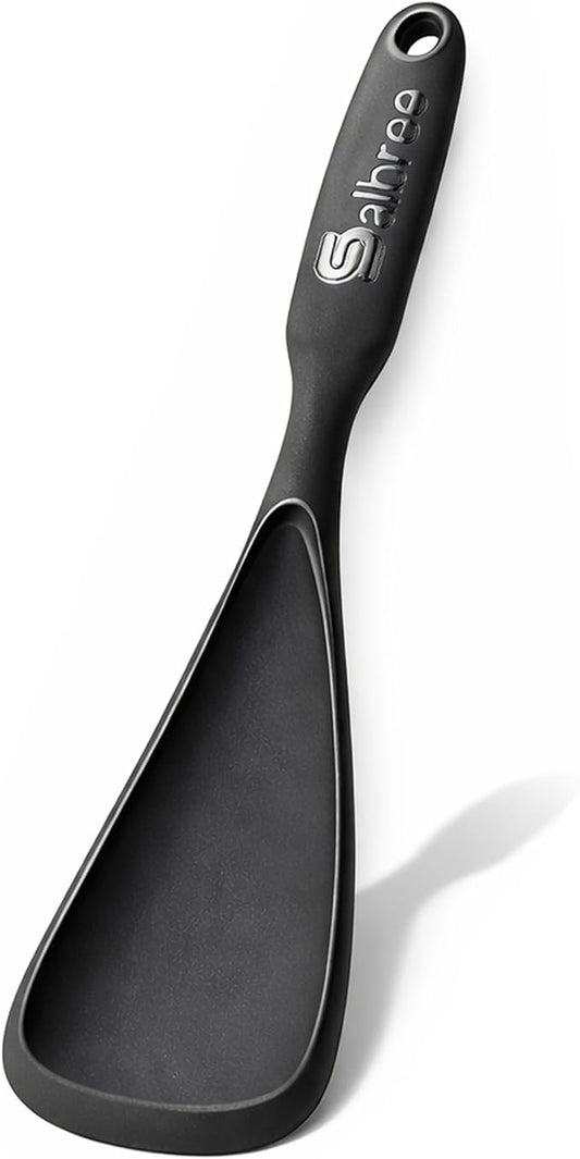 Silicone Spoon Spatula for Cooking - Multifunction Scoop Spatula Spoonula - Heat Resistant Cooking Spoon for Nonstick Cookware - Large Silicone Kitchen Spoon - Seamless Design (Black,1pc)