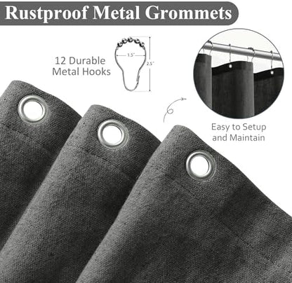 Naturoom Linen Shower Curtain 96 Inch Long for Bathroom Dark Grey 1 Panel