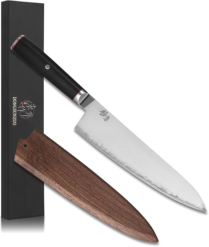 Japan Aichi AUS10 Triple Layer Composite Steel 8.3-inch Chef's Knife， Gyuto，Meat Cleavers，G10 Handle, Forged Kitchen Knife，Black Walnut Knife Sheath Set