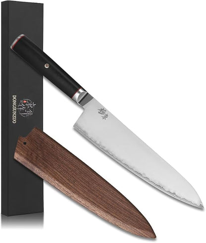 Japan Aichi AUS10 Triple Layer Composite Steel 8.3-inch Chef's Knife， Gyuto，Meat Cleavers，G10 Handle, Forged Kitchen Knife，Black Walnut Knife Sheath Set