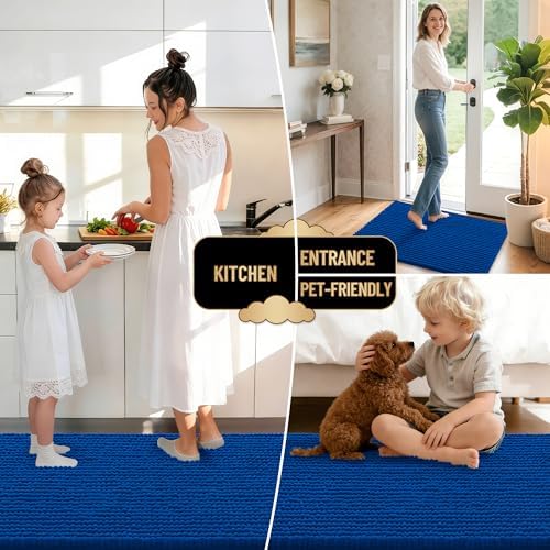 OLANLY Thick Chenille Bathroom Runner Rugs Mats 44x24, Royal Blue