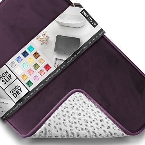 Clara Clark Bathroom Rugs, Velvet Memory Foam Bath Mat, Non-Slip, Machine Washable Bath Rugs - Dries Quickly, Ultra Soft Plush Bath Mats for Bathroom, 17 x 24, Dark Purple