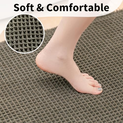 Waffle Bath Mat, Boho Bathroom Rugs Non Slip Washable, 20" x 32"