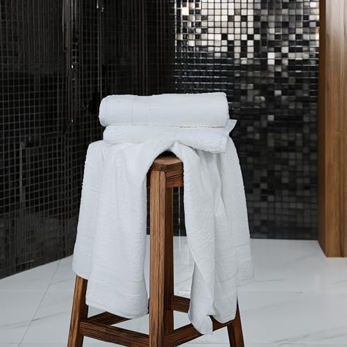 Large Bath Towels Set of 6 – 100% Cotton Terry – 24" x 50" – Quick Dry, Soft & Highly Absorbent – White Towels for Bathroom, Gym, Spa, Pool & Daily Use