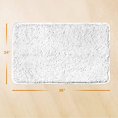Yeaban Chenille White Bathroom Rug 24"x36", Non-Slip Rubber Backing