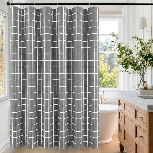 Fabric Farmhouse Shower Curtain-Modern Bathroom Shower Curtains Dark Grey