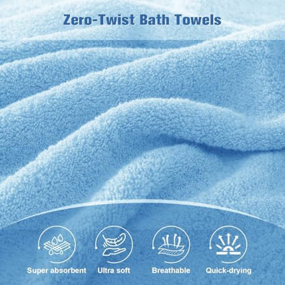 COZYART Bath Towel Set 6 PCS, Sky Blue 100% Turkish Cotton 650GSM Soft