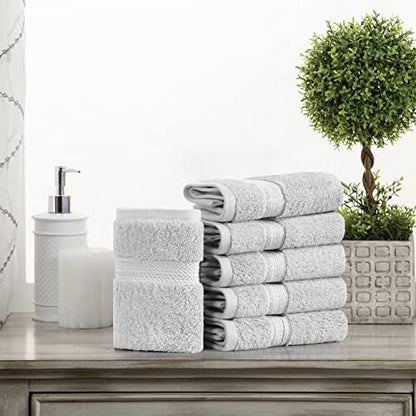 SUPERIOR Egyptian Cotton Plush & Absorbent, Face Towel Set of 6, Silver