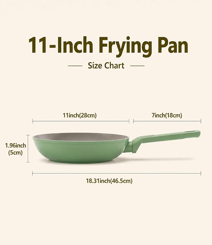 USELUCK Non Stick Frying Pan Skillet,Egg Pan,Green Omelet Pan,PFOA Free,11 Inch Ceramic frying pan,Induction with all cooktops,non-slip grip.