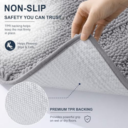 Smiry Thick Chenille Large Bathroom Runner Rugs 47x32, Soft Bath Mat, Grey