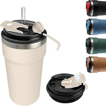 SPLMIFA Travel Coffee Mugs Leak-Proof, Reusable Coffee Cups with Lids, Stainless Steel Vacuum Insulated Coffee Tumblers, Thermal Insulation Cups for Men and Women Hot & Cold Drinks(4th-White, 16OZ)