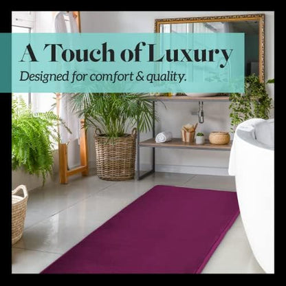 Memory Foam Bath Mat Non Slip Absorbent Super Cozy Velvet Bathroom Rug Carpet (60 inches X 24 inches, Eggplant)