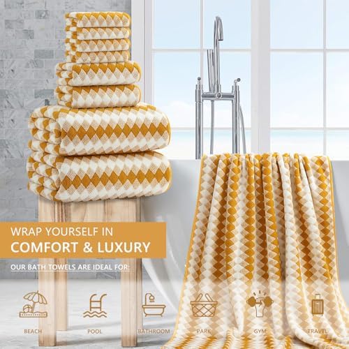 8 Piece Bathroom Towel Set |2 Oversized Bath Towels,2 Hand Towels,4 Washcloths| 600GSM Soft Hotel Towel Set Large Bath Sheet for Bathroom,Highly Absorbent Quick Dry Bath Towel Collections,Golden Brown