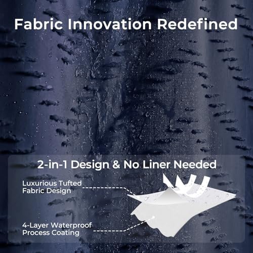 Navy Boho Fabric Shower Curtain 72 x 84 Inches