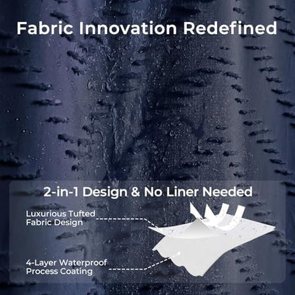 Navy Boho Fabric Shower Curtain 72 x 78 Inches