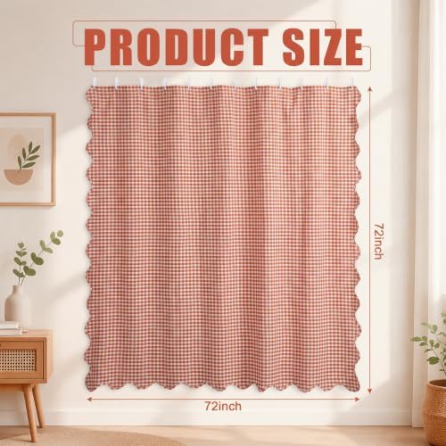HunnmingRe Scalloped Gingham Shower Curtain Orange