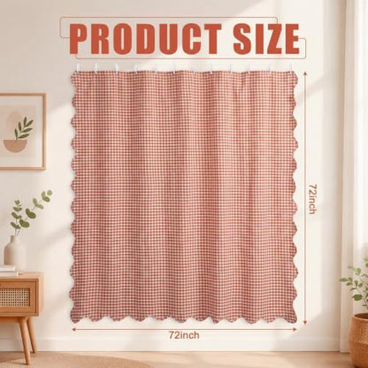 HunnmingRe Scalloped Gingham Shower Curtain Orange