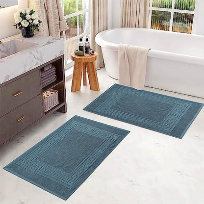 Superior Heavyweight Cotton Bath Mats, 2-Piece Rugs For Bathroom Accessories, Washable Rug For Shower, Toilet, Modern Decor, No Backing, Luxury Hotel And Spa Quality, Set of 2, 22" x 35", Sapphire