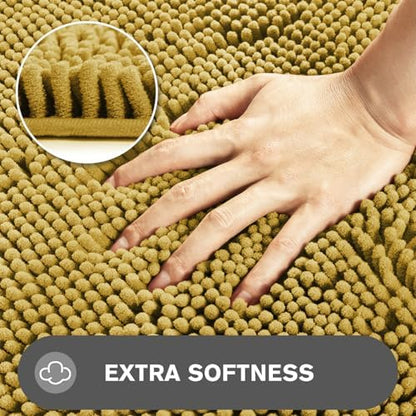 Mustard Bathroom Rugs – Absorbent and Washable Bath Mat, Non-Slip, Thick Soft Chenille Bath Rugs for Bathroom Floor, Shower, Sink - 17" x 24"