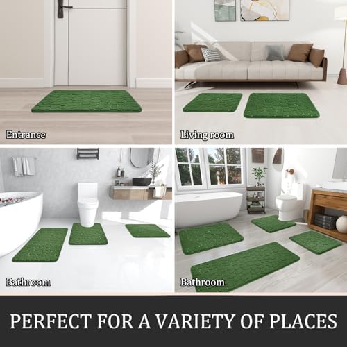 YIHOUSE Bathroom Rugs Mat Set, Memory Foam Bath Mat 5 Piece Green