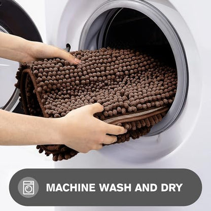 Brown Bathroom Rugs – Absorbent and Washable Bath Mat, Non-Slip, Thick Soft Chenille Bath Rugs for Bathroom Floor, Shower, Sink - 24" x 36"