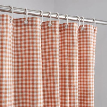 HunnmingRe Ruffle Hem Gingham Shower Curtain, Orange Farmhouse