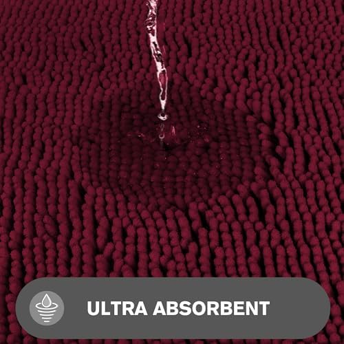 Vivid Burgundy Bathroom Rugs – Absorbent and Washable Bath Mat, Non-Slip, Thick Soft Chenille Bath Rugs for Bathroom Floor, Shower, Sink - 20" x 32"