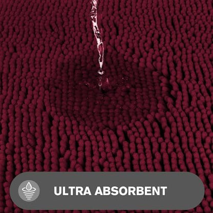 Vivid Burgundy Bathroom Rugs – Absorbent and Washable Bath Mat, Non-Slip, Thick Soft Chenille Bath Rugs for Bathroom Floor, Shower, Sink - 17" x 24"