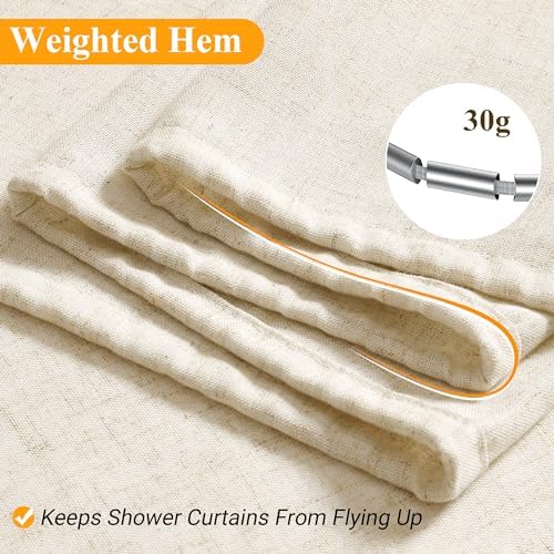 Naturoom Linen Shower Curtain 108x72 Inch for Bathroom Beige 1 Panel