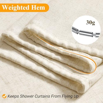 Naturoom Linen Shower Curtain 108x72 Inch for Bathroom Beige 1 Panel