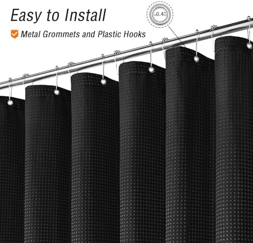 Gibelle Small Stall Black Fabric Shower Curtain, Hotel Style, 36 x 72