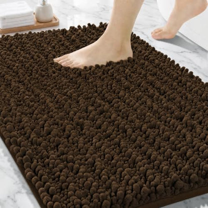 Bathroom Rugs Non Slip Washable 36x24, Extra Thick Soft Chenille Absorbent Bath Mat, High Density Barrier Non Slip Backing, Quick Dry Plush Shaggy Floor Carpet for Tub&Shower, Brown
