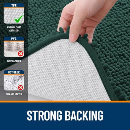 OLANLY Chenille Bathroom Rugs Sets 2 Piece, 47"x20"+24"x16", Blackish Green