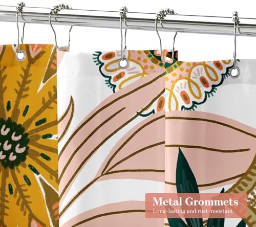Boho Floral Shower Curtain, White & Pink Botanical Curtain, 36 x 72