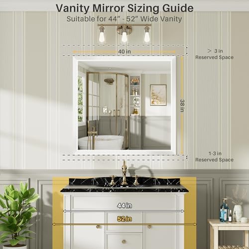 Briivue Bathroom Wall Mirror, White Metal Frame, 40x38 Inch