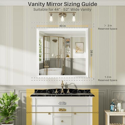 Briivue Bathroom Wall Mirror, White Metal Frame, 40x38 Inch