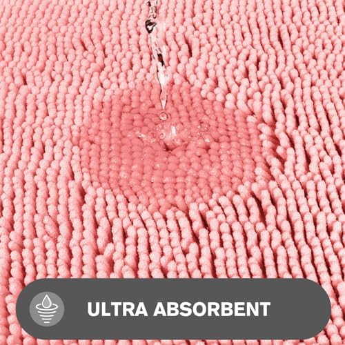 Pink Bathroom Rugs – Absorbent and Washable Bath Mat, Non-Slip, Thick Soft Chenille Bath Rugs for Bathroom Floor, Shower, Sink - 24" x 36"
