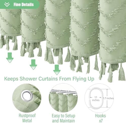 Dynamene Stall Boho Shower Curtain Tufted Chevron 42"x72" Sage Green