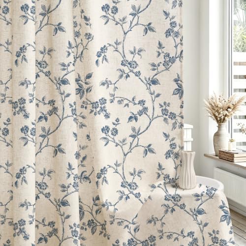 MitoVilla Extra Long Linen Floral Shower Curtain for Bathroom,72 x 84