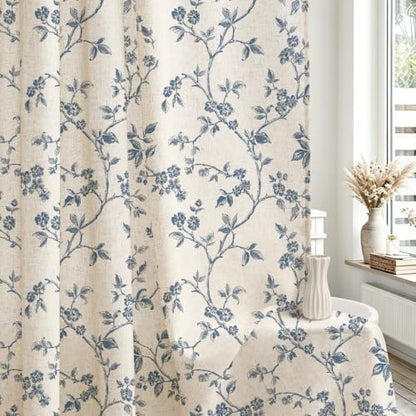 MitoVilla Extra Long Linen Floral Shower Curtain for Bathroom,72 x 84