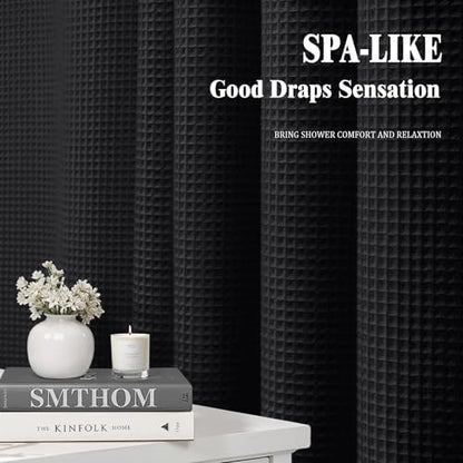 Stall Waffle Weave Shower Curtain Heavyweight Cotton Fabric Black 36Wx72L