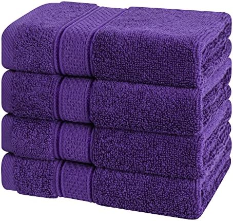 American Soft Linen Salem Washcloth Sets, 4 Piece Luxury 600 GSM 100% Cotton Washcloths for Bathroom, 13x13 inches Washrags Premium Quality Hand Face Towels, Purple