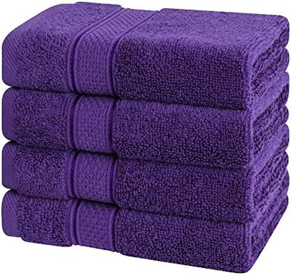 American Soft Linen Salem Washcloth Sets, 4 Piece Luxury 600 GSM 100% Cotton Washcloths for Bathroom, 13x13 inches Washrags Premium Quality Hand Face Towels, Purple